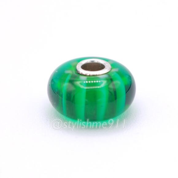 Authentic Retired Trollbeads GREEN STRIPE BEAD - Picture 8 of 12